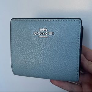 brand new Coach Snap Wallet - Light Blue Waterfall leather with silver hardware